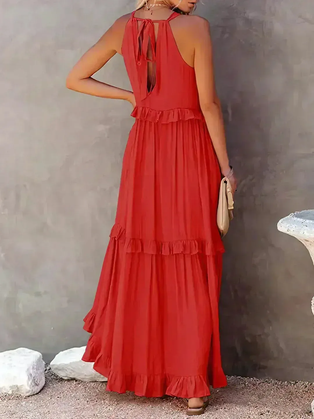 Sarah | Halter Ruffle Maxi Dress