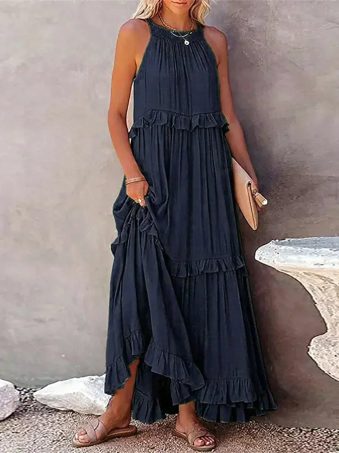 Sarah | Halter Ruffle Maxi Dress