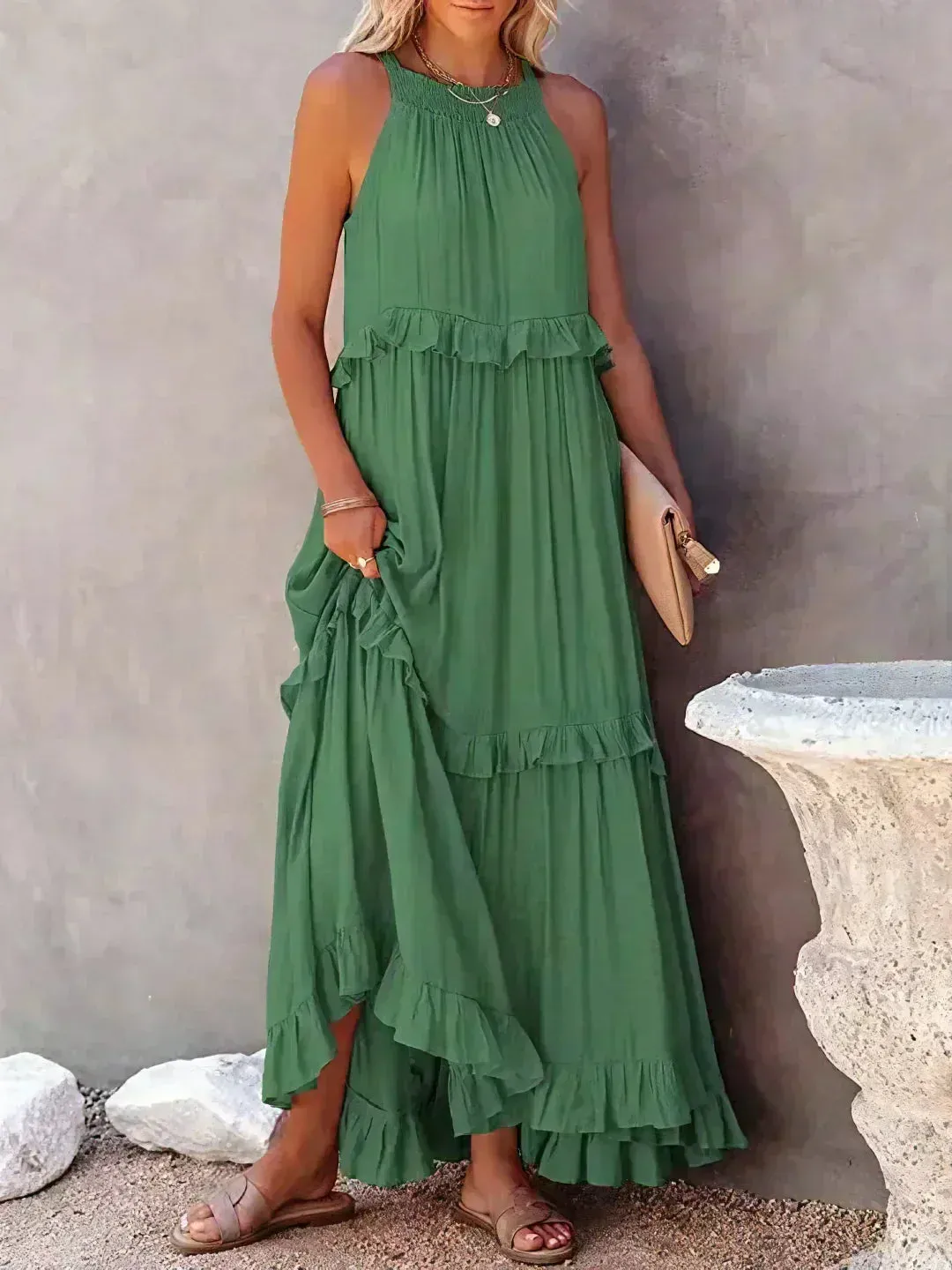 Sarah | Halter Ruffle Maxi Dress
