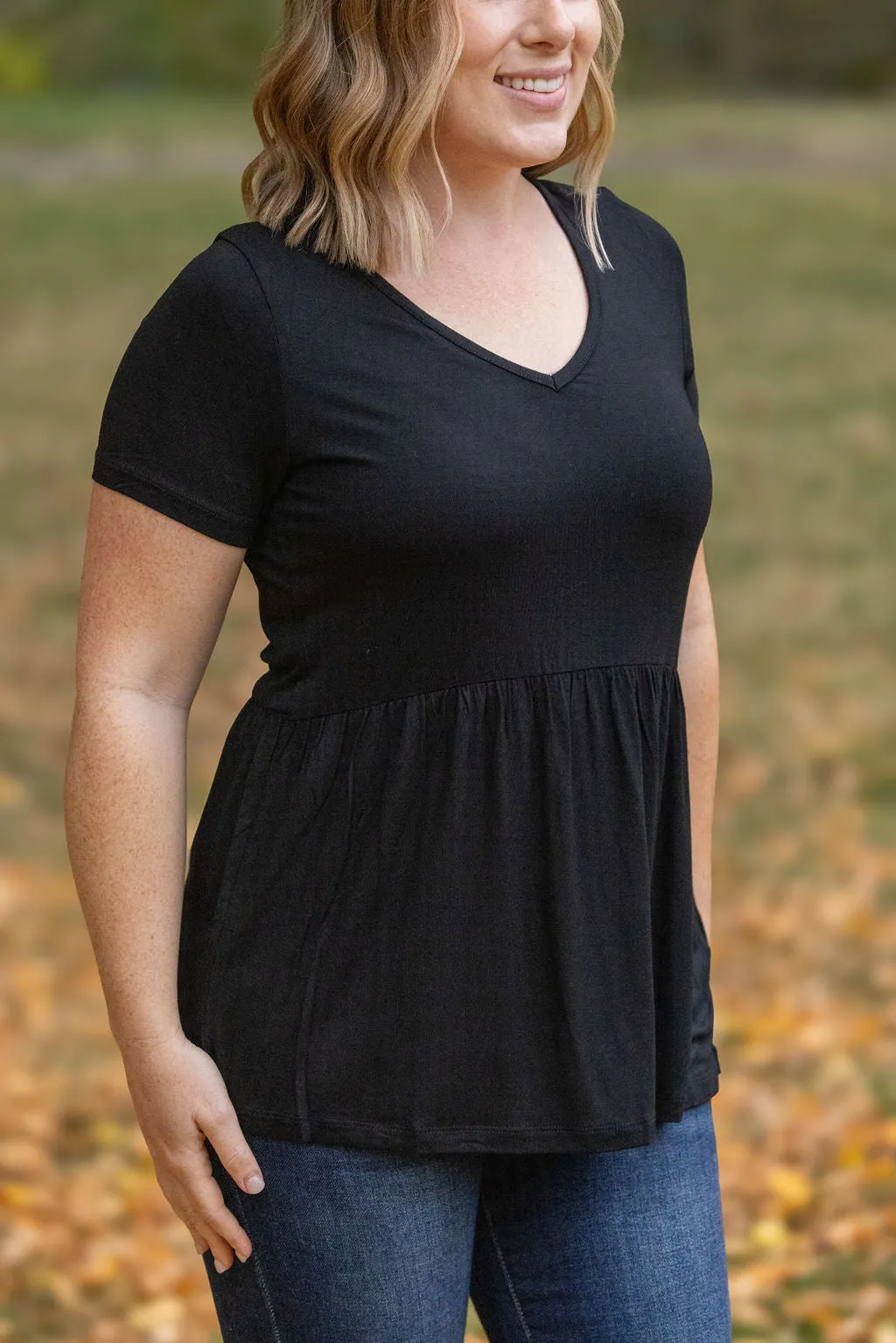 Sarah Ruffle Short Sleeve - Black