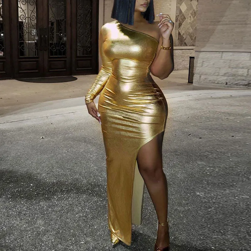 Sexy One Sleeve High Slit Maxi Dress