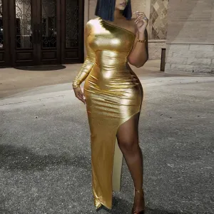 Sexy One Sleeve High Slit Maxi Dress