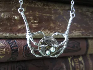 Silver claw pendant - Steampunk Jewelry - Unique jewelry for kids - Claw holding Vintage watch movements