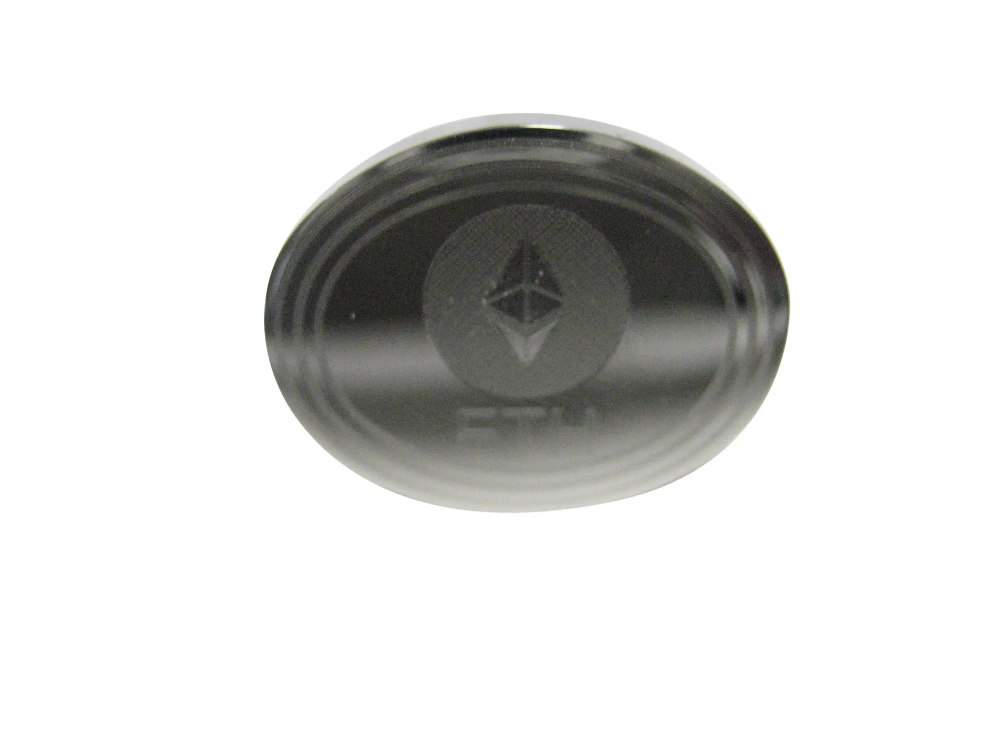 Silver Toned Oval Etched Ethereum Coin Cryptocurrency Blockchain Adjustable Size Fashion Ring