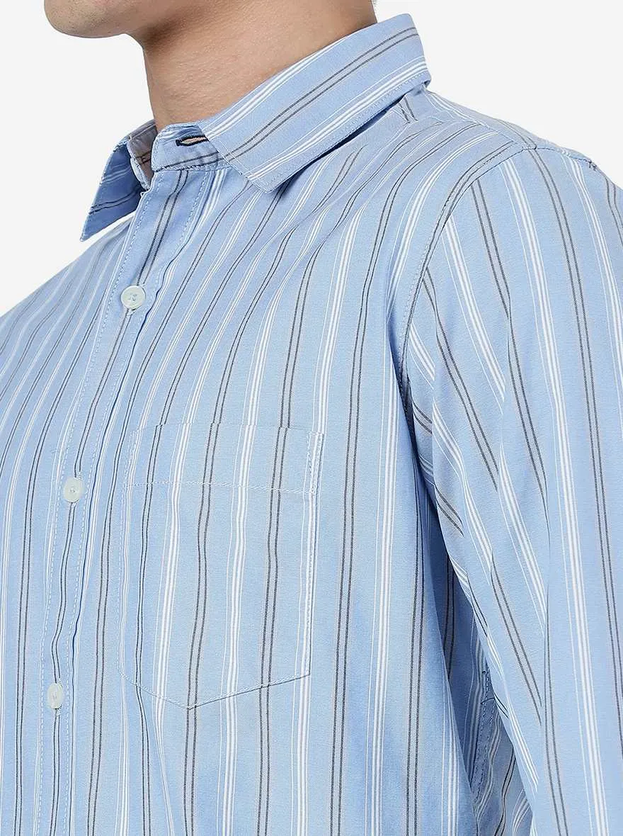 Sky Blue Striped Slim Fit Casual Shirt | JadeBlue