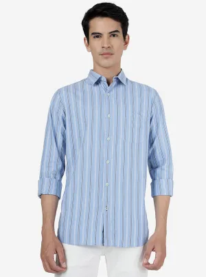 Sky Blue Striped Slim Fit Casual Shirt | JadeBlue