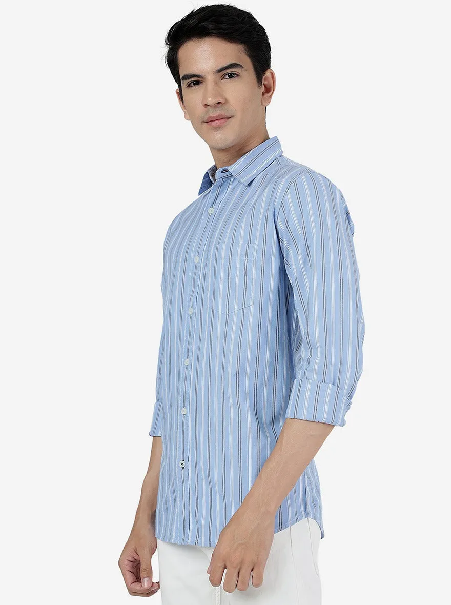 Sky Blue Striped Slim Fit Casual Shirt | JadeBlue