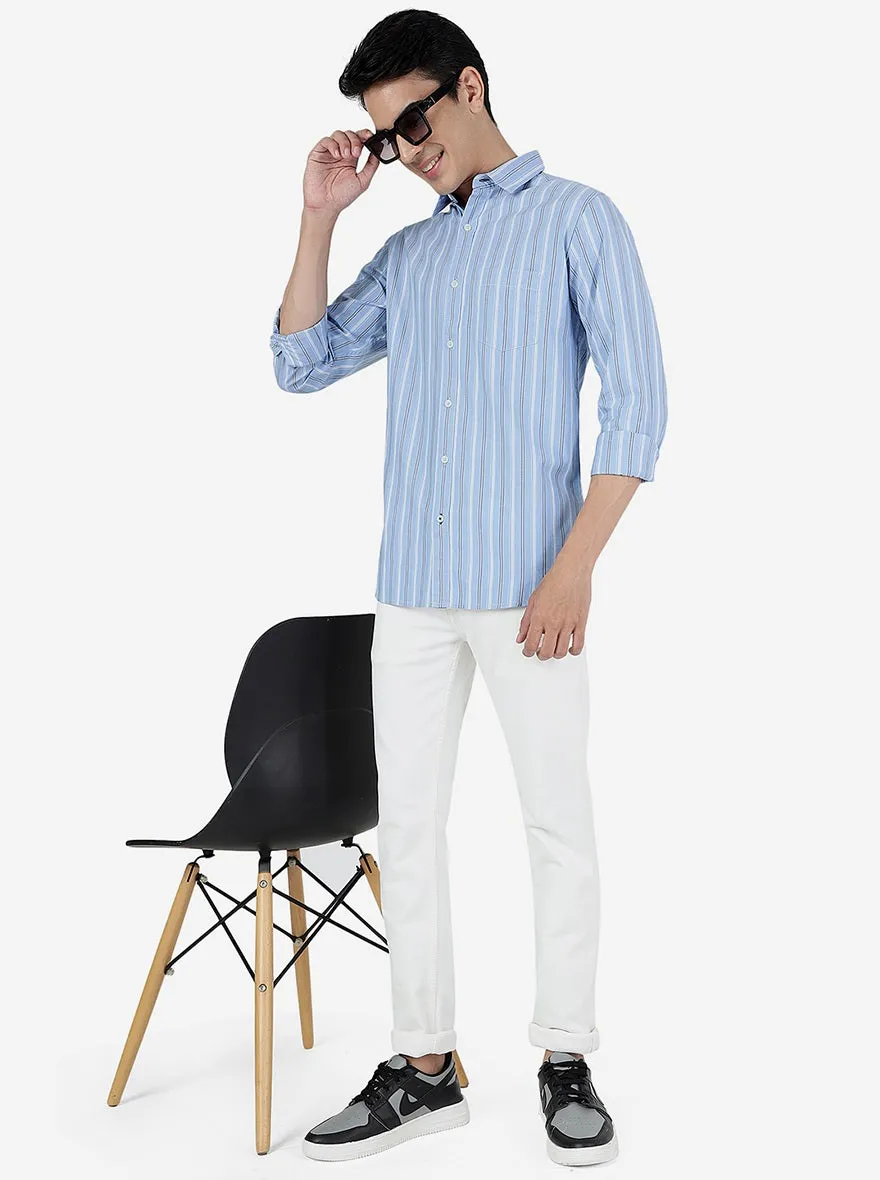Sky Blue Striped Slim Fit Casual Shirt | JadeBlue
