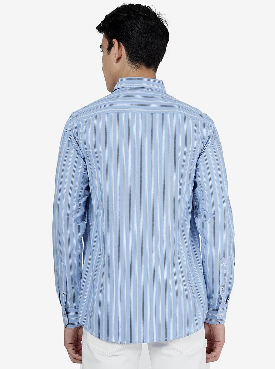 Sky Blue Striped Slim Fit Casual Shirt | JadeBlue
