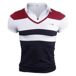 Slim Fit Fake Two Pieces Striped Stylish Casual Golf Shirt