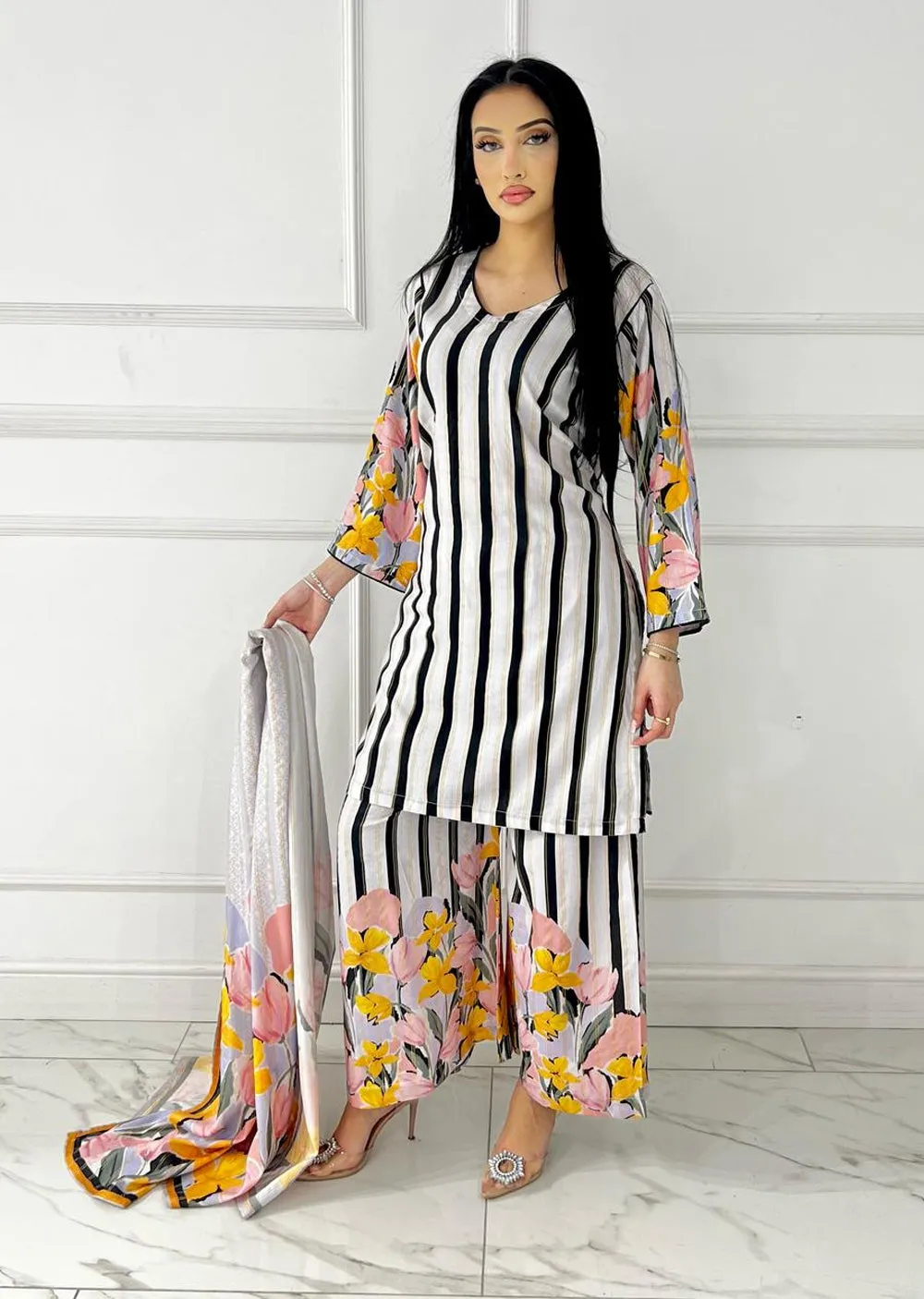SLMN-01 - Gry/Blk - Readymade - Raaz Linen Suit 2025