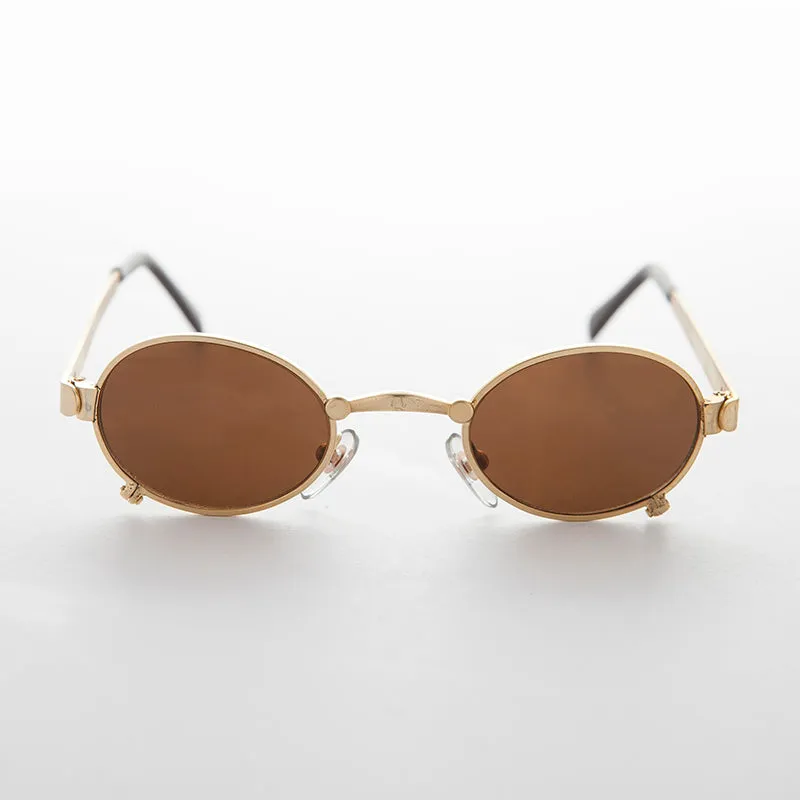 Small 90s Oval Steampunk Spectacle Vintage Sunglass - Edison