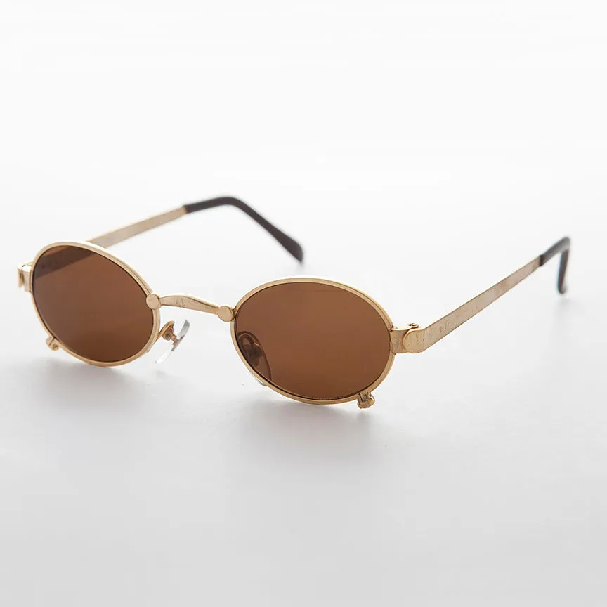 Small 90s Oval Steampunk Spectacle Vintage Sunglass - Edison