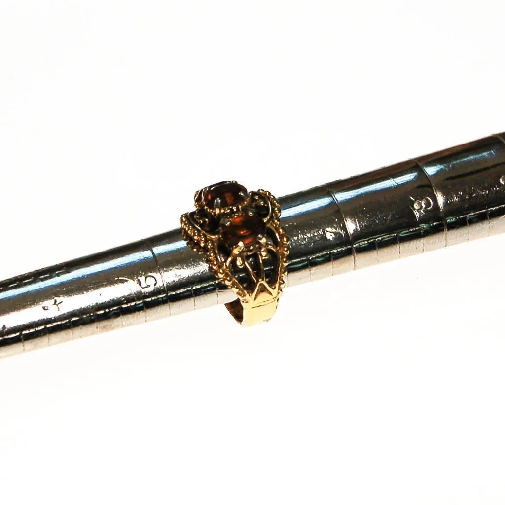Smokey Topaz Crystal Three Stone Wide Band Ring