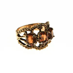 Smokey Topaz Crystal Three Stone Wide Band Ring