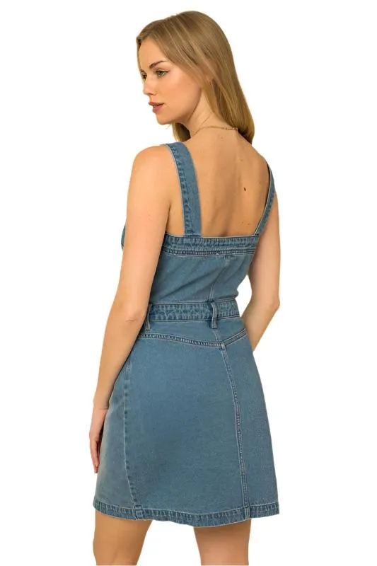 Square Neck Button Down A-Line Dress