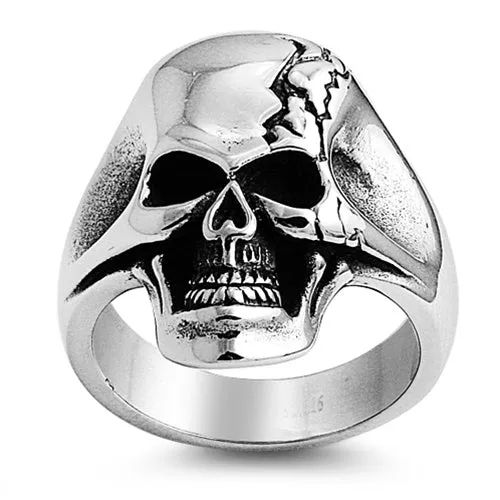 Stainless Steel Angry Cracked Skull Ring