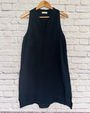 STARK X for Anthropologie Midi Dress Sz M Navy Blue Sleeveless Split Neck Gauze