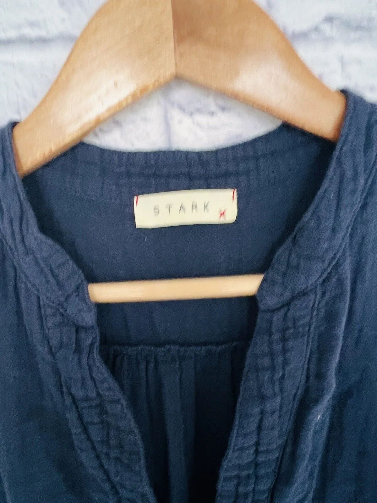 STARK X for Anthropologie Midi Dress Sz M Navy Blue Sleeveless Split Neck Gauze