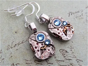 Steampunk ear gear - Aquamarine - Steampunk Earrings