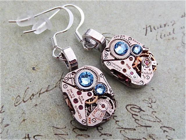 Steampunk ear gear - Aquamarine - Steampunk Earrings