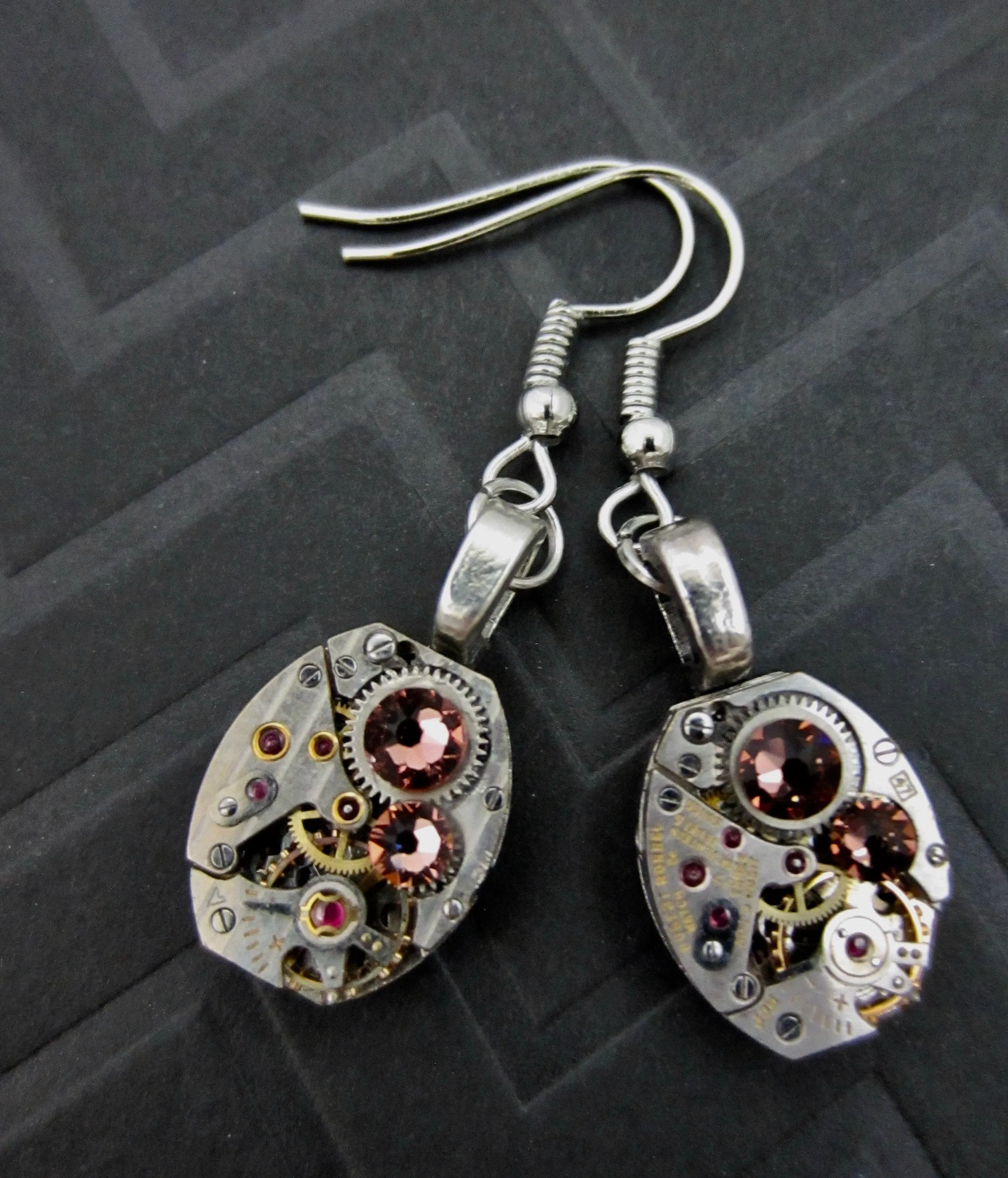 Steampunk ear gear - Rose Peach - Steampunk Earrings - Repurposed art