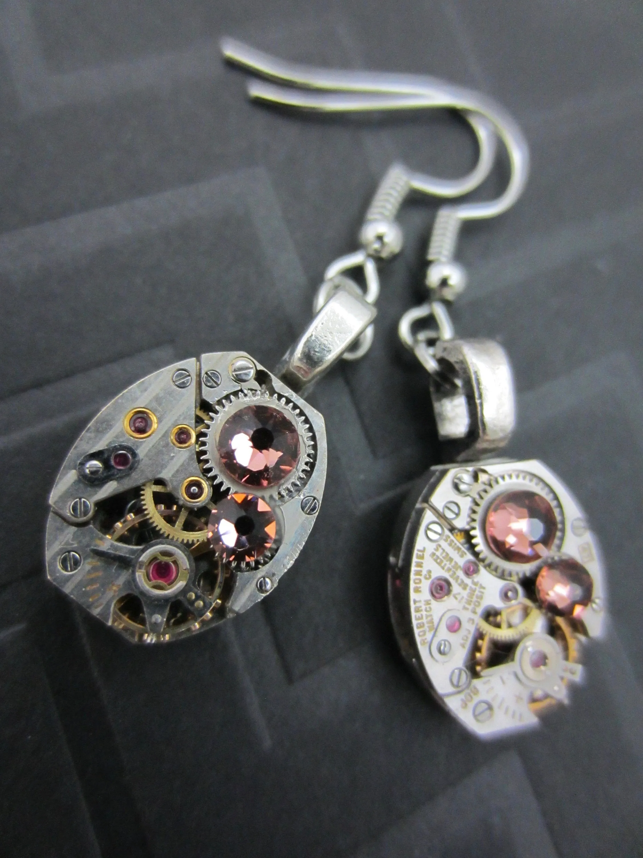 Steampunk ear gear - Rose Peach - Steampunk Earrings - Repurposed art