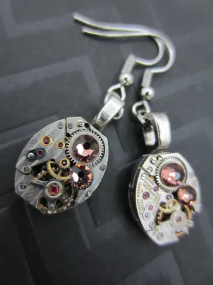Steampunk ear gear - Rose Peach - Steampunk Earrings - Repurposed art