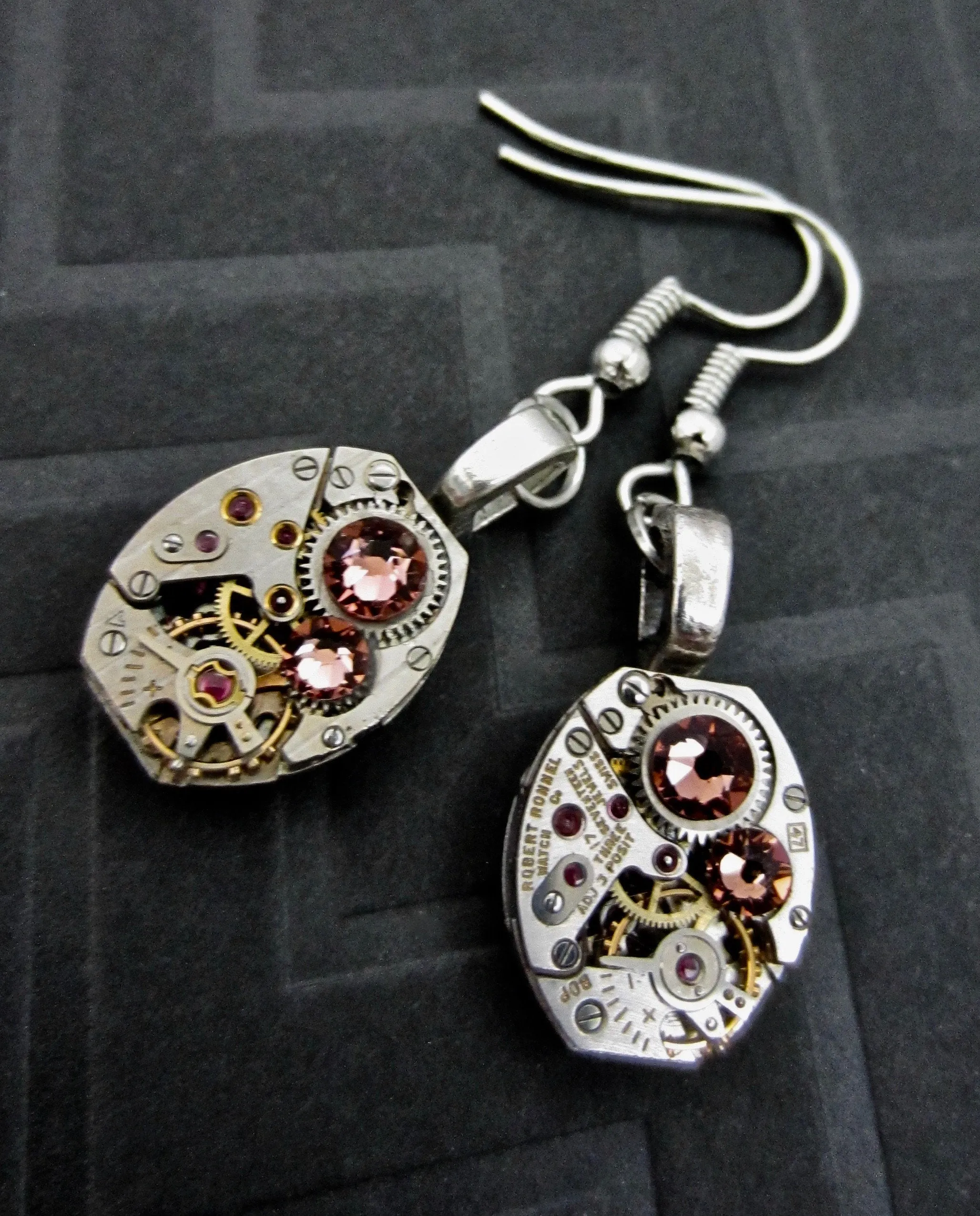 Steampunk ear gear - Rose Peach - Steampunk Earrings - Repurposed art