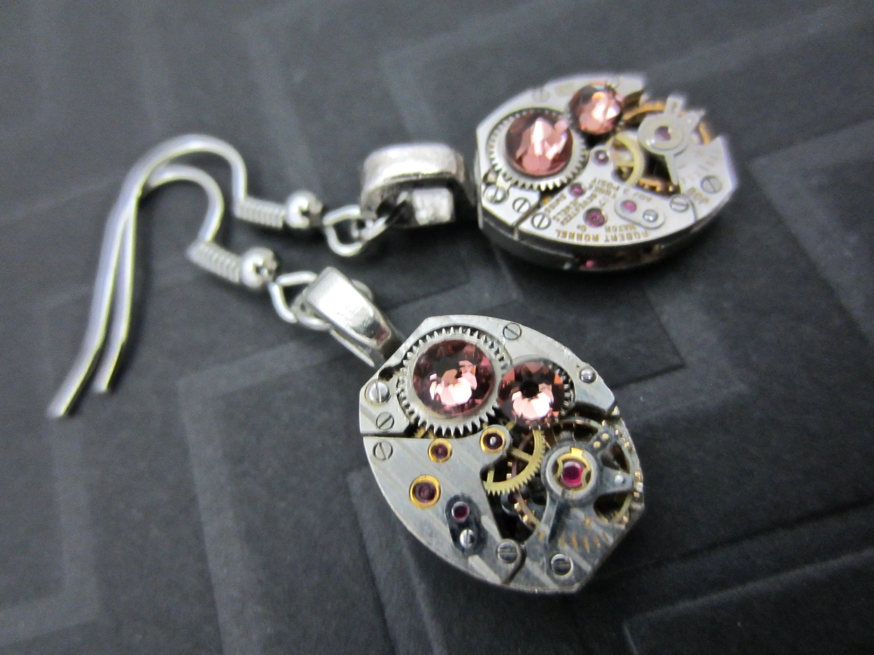 Steampunk ear gear - Rose Peach - Steampunk Earrings - Repurposed art