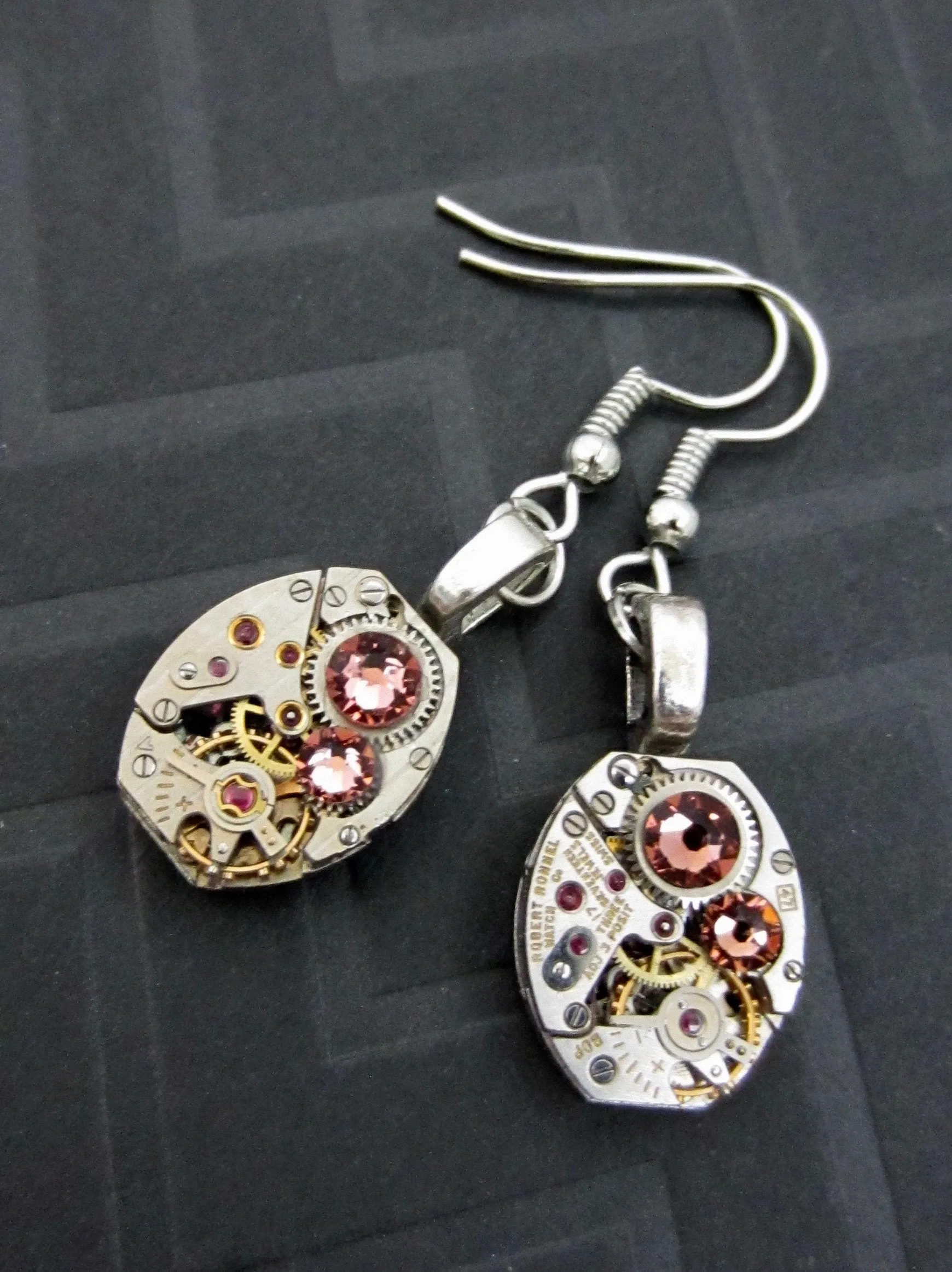 Steampunk ear gear - Rose Peach - Steampunk Earrings - Repurposed art