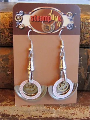Steampunk ear gear -  Toc  - Steampunk Earrings - Repurposed art