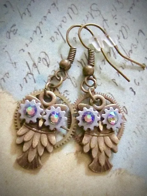 Steampunk owl earring - Steampunk earrings - Owls