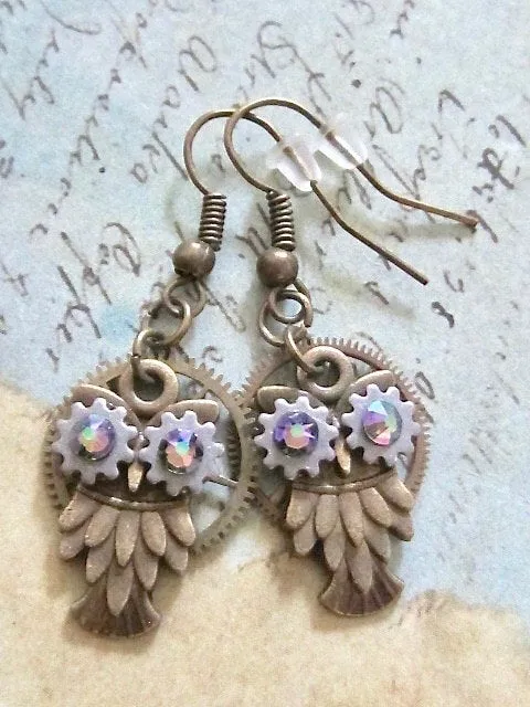 Steampunk owl earring - Steampunk earrings - Owls