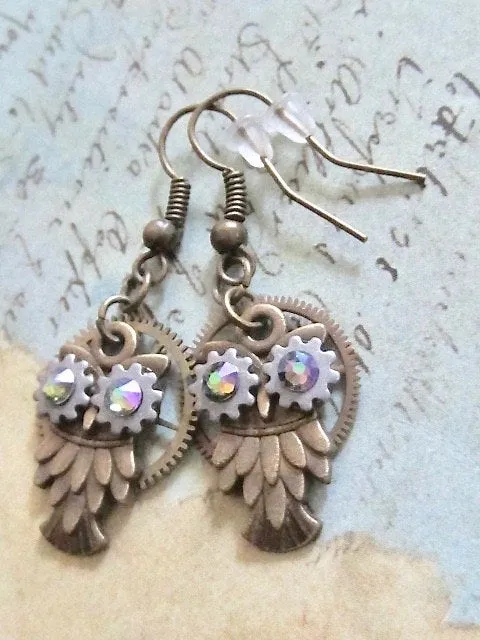 Steampunk owl earring - Steampunk earrings - Owls