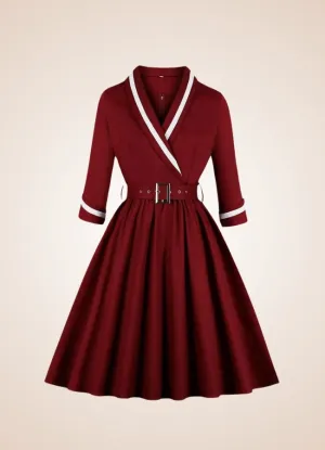 Steampunk Red V Neck Dress
