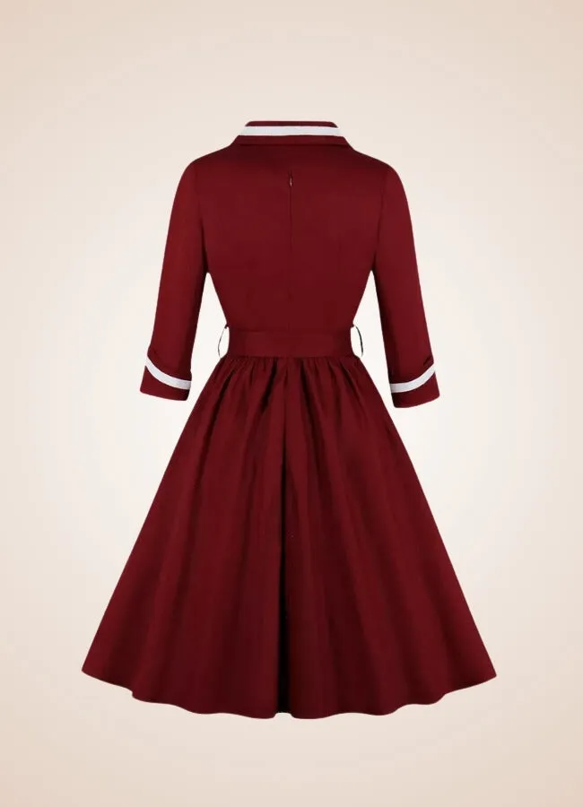 Steampunk Red V Neck Dress