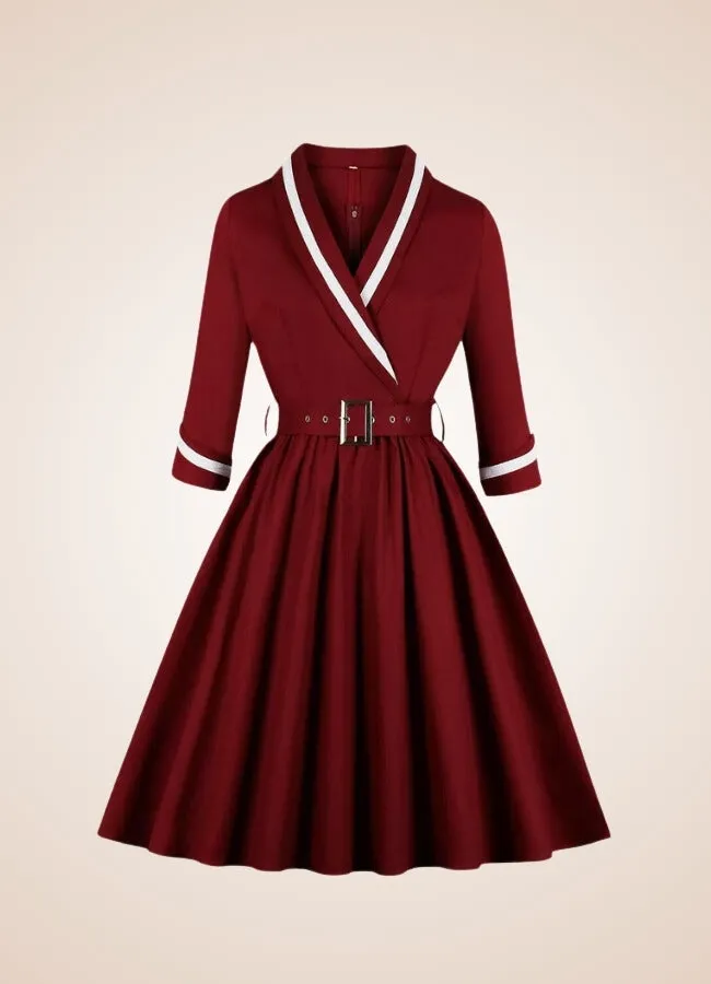 Steampunk Red V Neck Dress