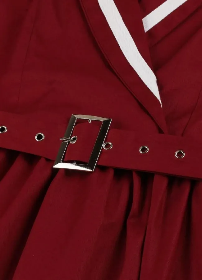 Steampunk Red V Neck Dress