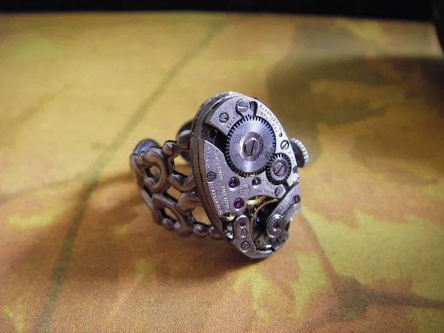 Steampunk Ring - Back in time XI- Repurposed jewlery