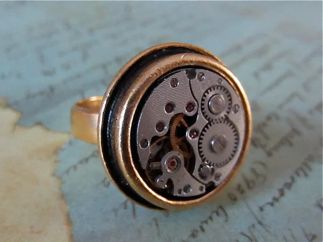 Steampunk ring - Sphere- Steampunk jewelry made with real vintage watch parts