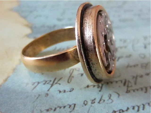 Steampunk ring - Sphere- Steampunk jewelry made with real vintage watch parts