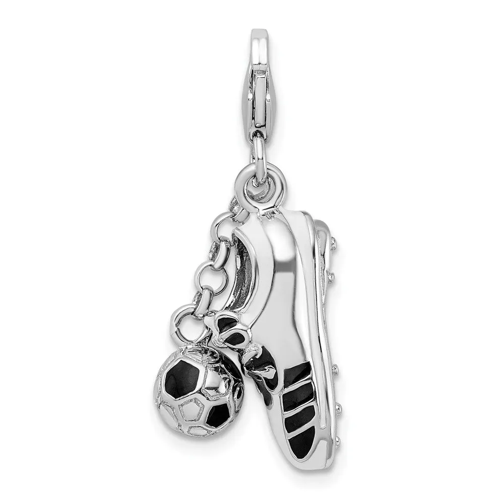 Sterling Silver Amore La Vita Rh-pl 3-D Enamel Soccer Shoe and Ball Charm