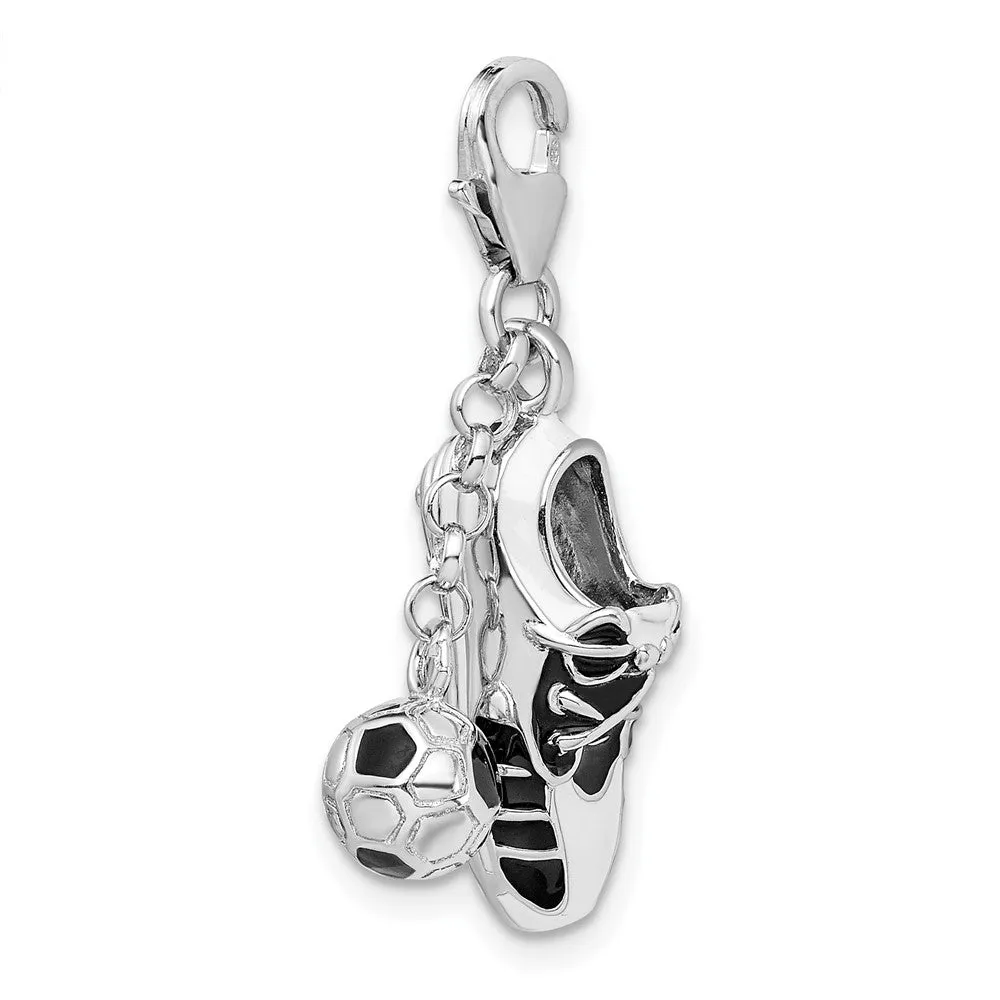 Sterling Silver Amore La Vita Rh-pl 3-D Enamel Soccer Shoe and Ball Charm