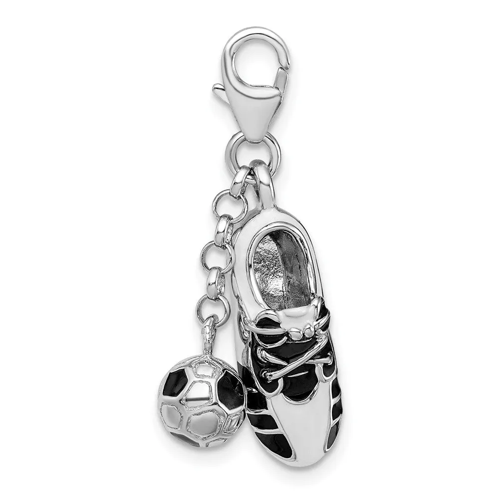 Sterling Silver Amore La Vita Rh-pl 3-D Enamel Soccer Shoe and Ball Charm