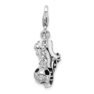 Sterling Silver Amore La Vita Rh-pl 3-D Enamel Soccer Shoe and Ball Charm