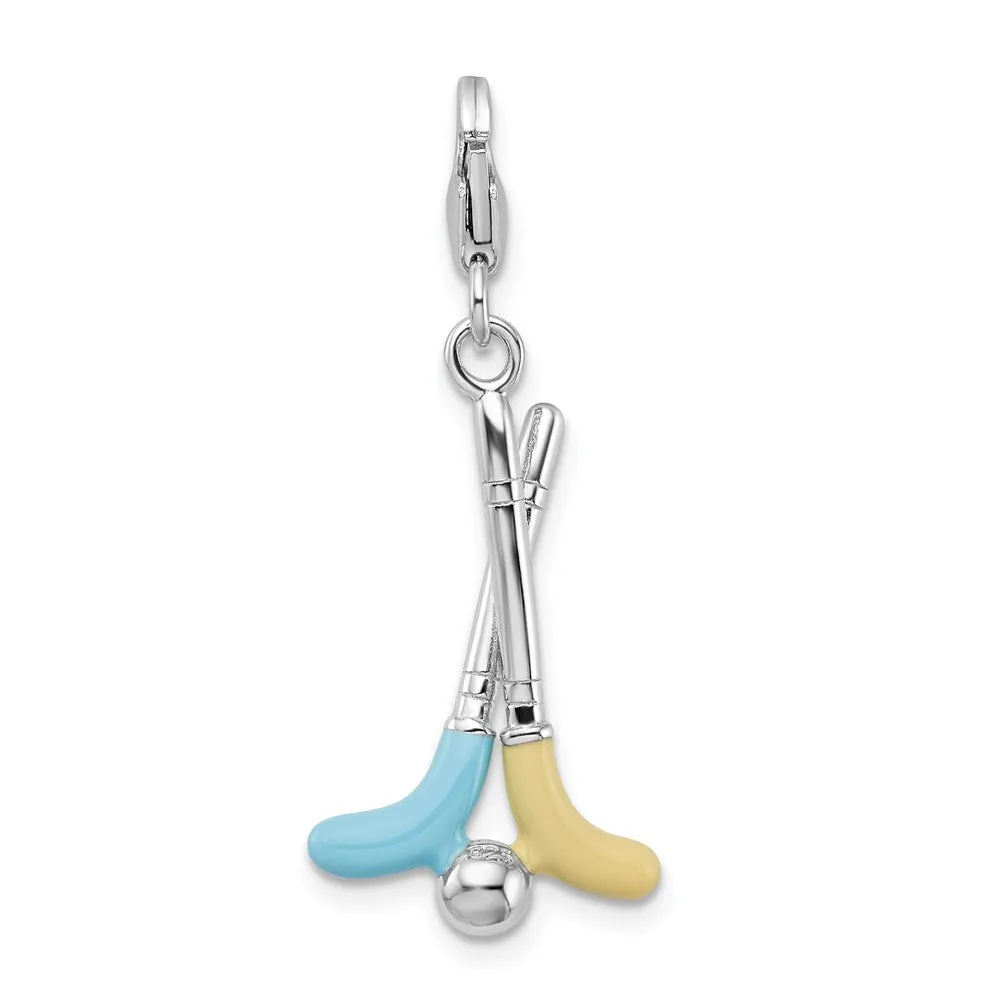 Sterling Silver Amore La Vita Rhod-pl Enameled Swarovski Golf Clubs Charm