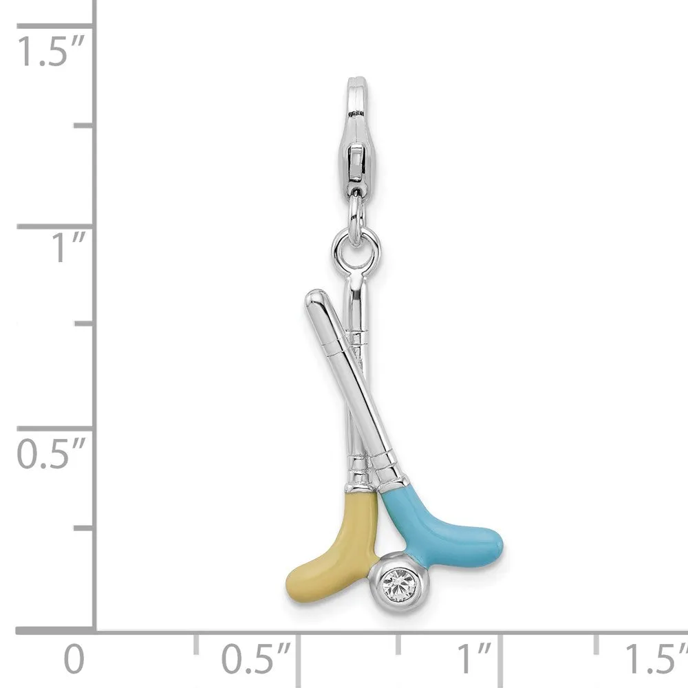 Sterling Silver Amore La Vita Rhod-pl Enameled Swarovski Golf Clubs Charm