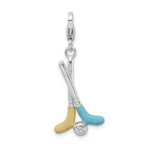 Sterling Silver Amore La Vita Rhod-pl Enameled Swarovski Golf Clubs Charm