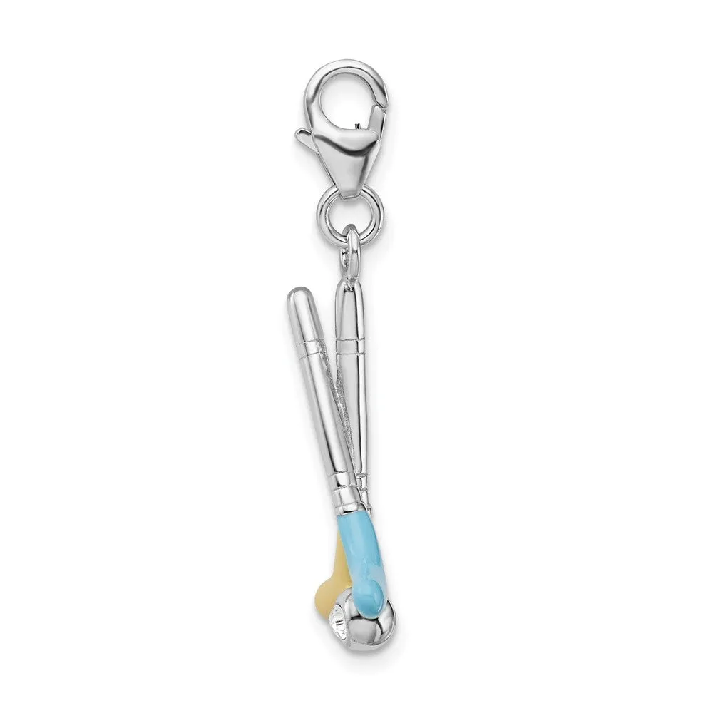 Sterling Silver Amore La Vita Rhod-pl Enameled Swarovski Golf Clubs Charm